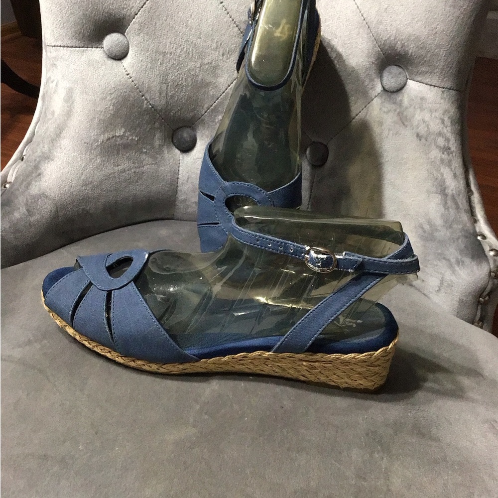 SOLD Life Stride Blue Espadrille Wedges ~ Some peeling on the straps